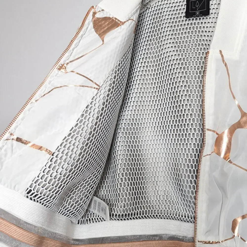 Lime & Vine White Rose Gold Swirl Pattern Cropped Jacket Long Sleeve Zip Up M - Picture 4 of 12